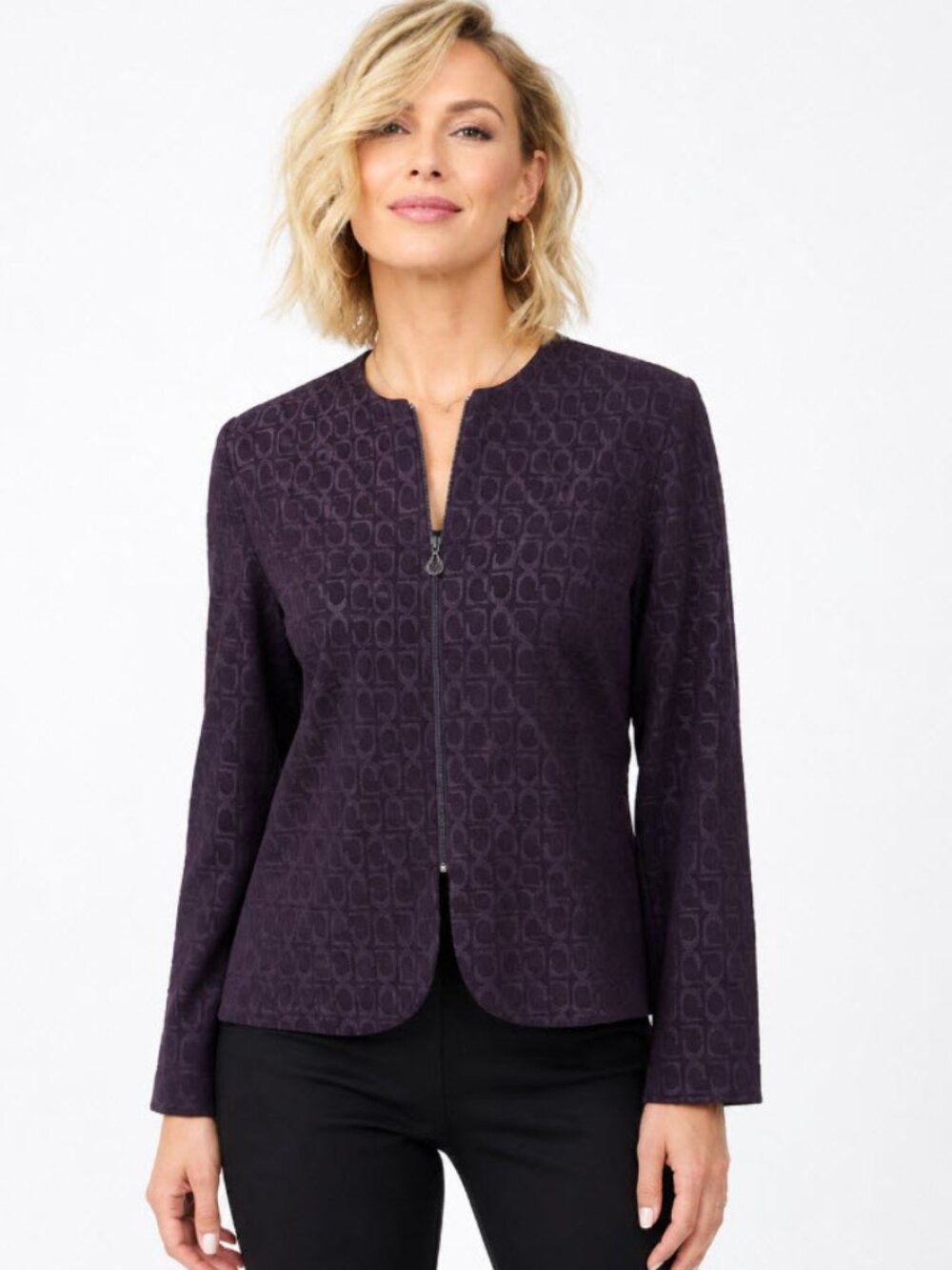 Joseph Ribkoff Purple Geometric Zip Front Jacket Size 14